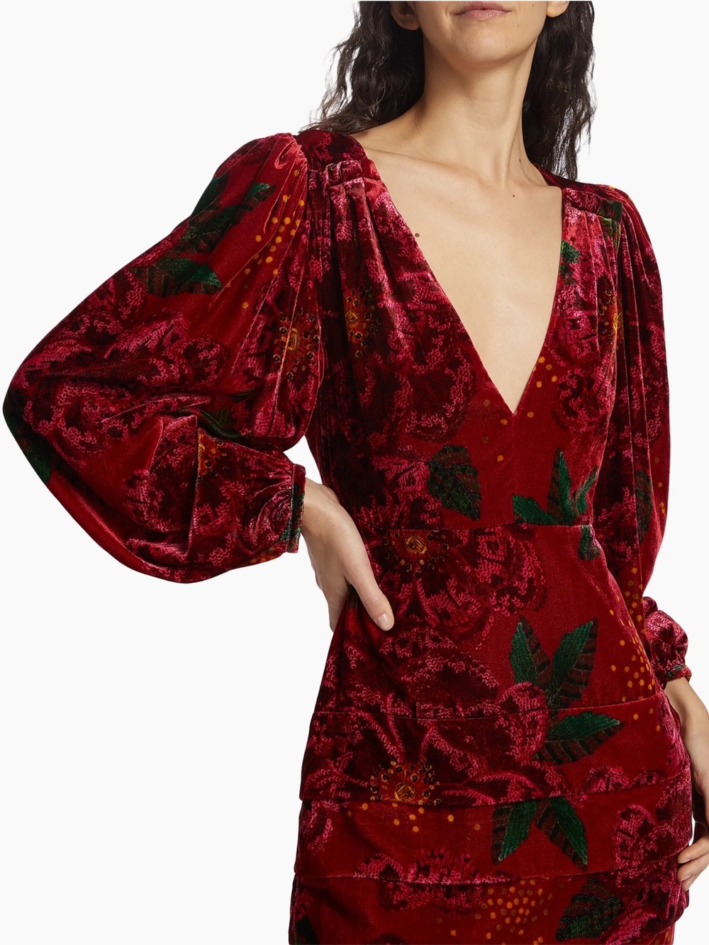 FARM Rio Mini Dress Womens Size L Red Pink Floral Velvet Long Sleeve - Picture 10 of 16